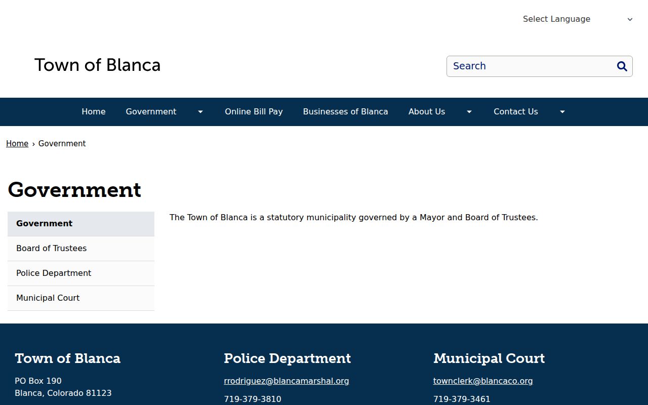 Blanca government contact for municipal court records