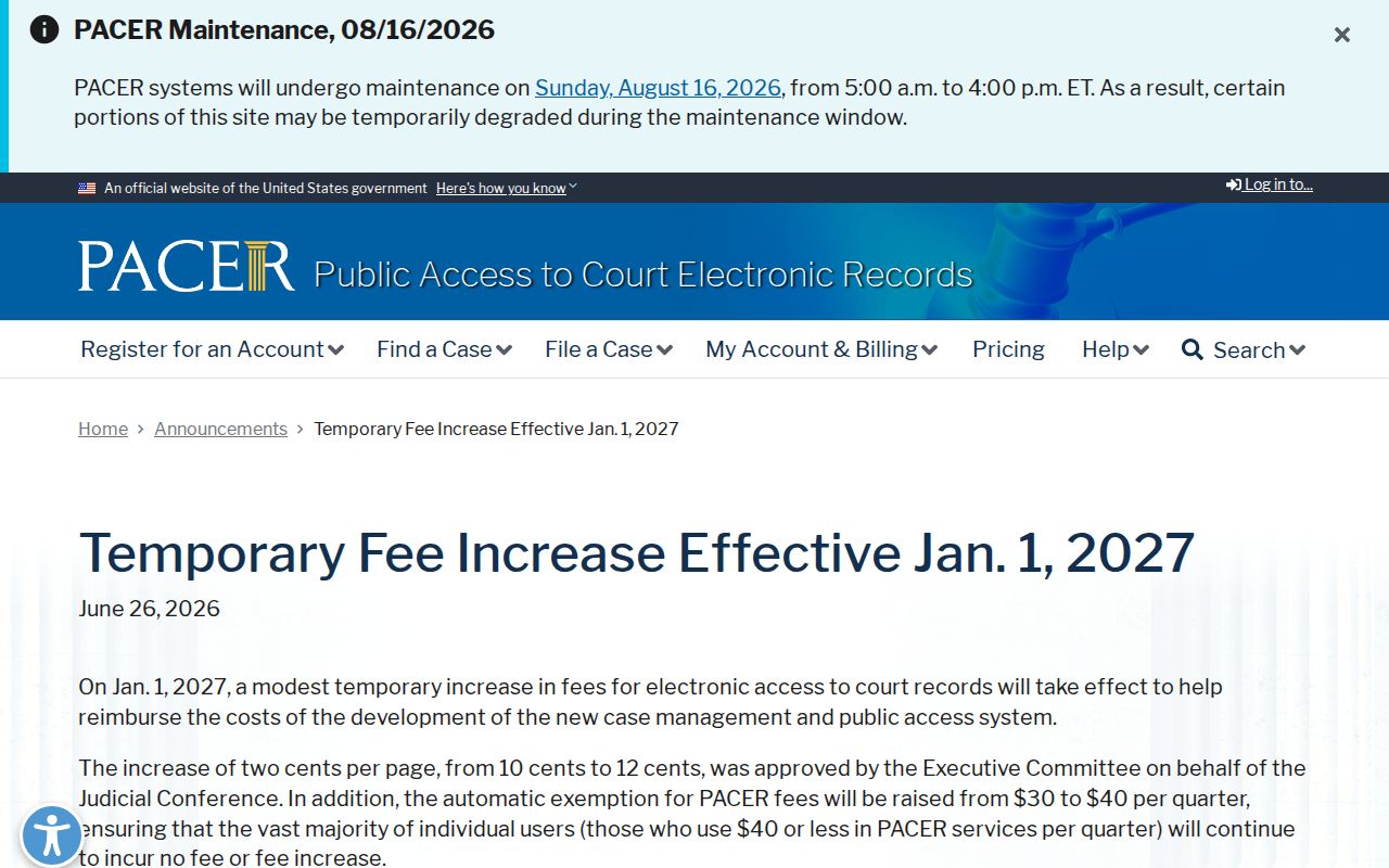Federal PACER 2027 notice distinguished from Blanca municipal records