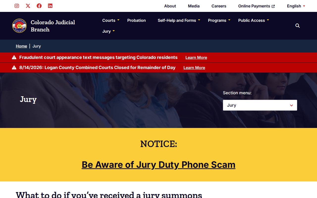 Colorado jury source for Costilla County court docket settings