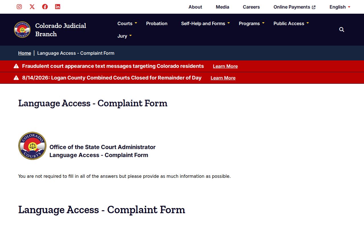 Colorado language access for Costilla County court dockets