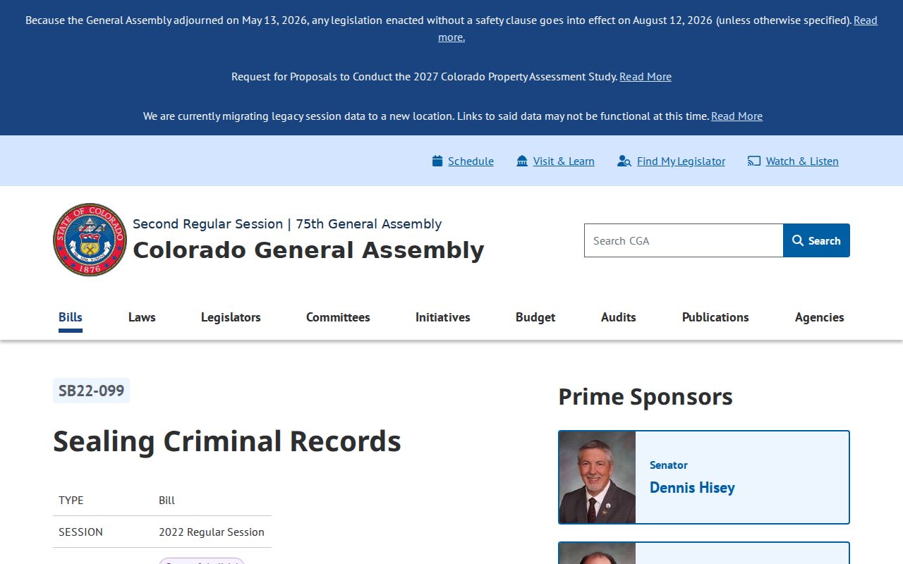 Costilla County criminal court docket SB22-099 sealing reform