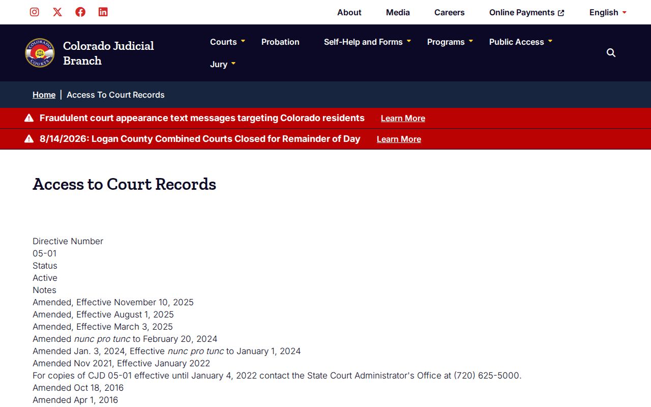 Costilla County court case records public access directive