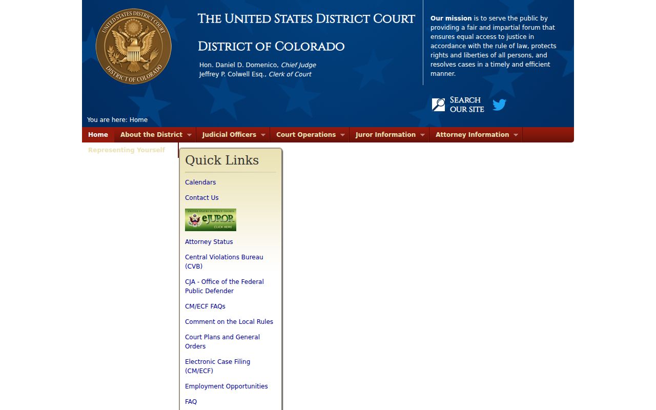 District of Colorado homepage for federal Costilla County case search routing