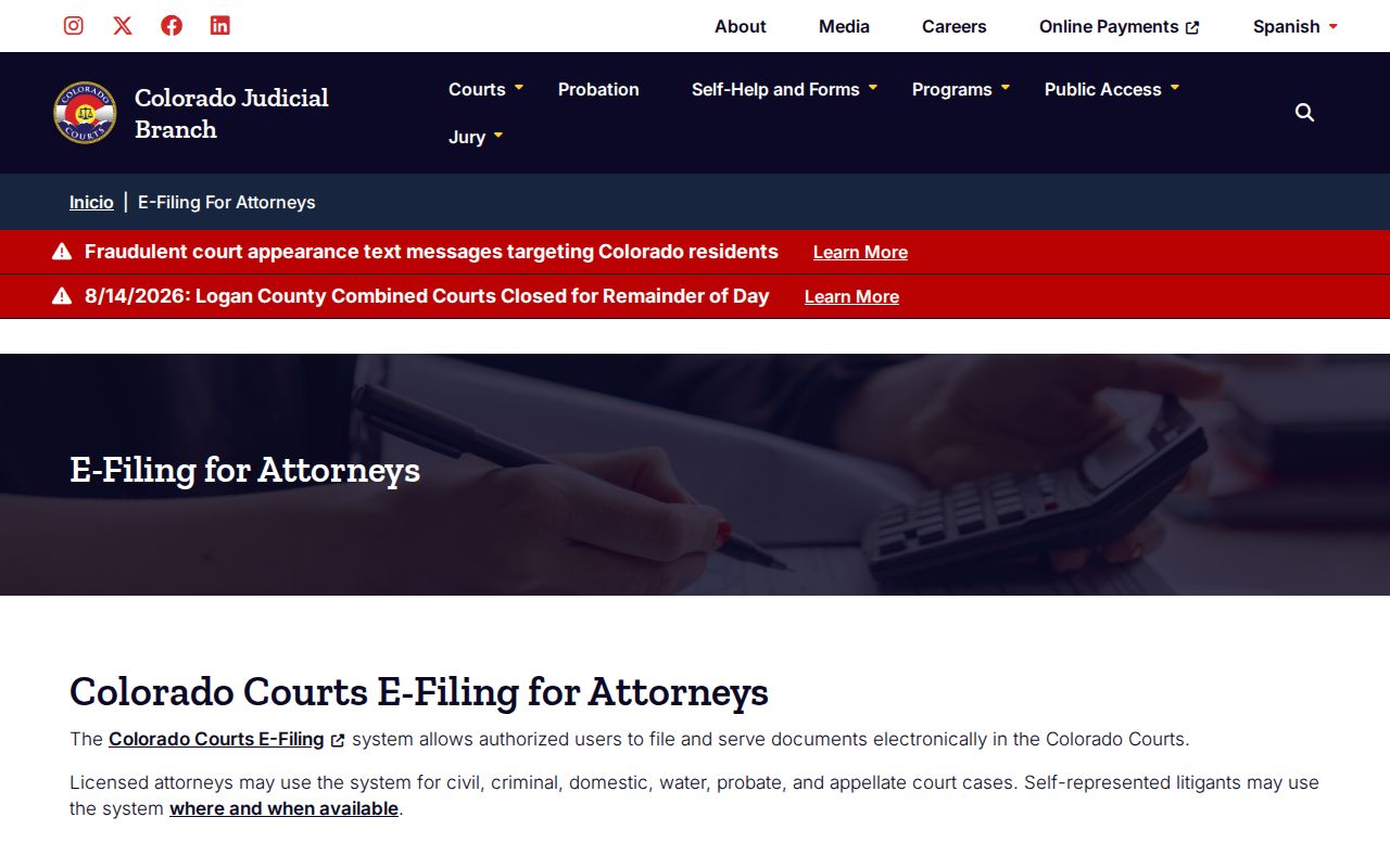 Costilla County case search explanation for vendor registers of actions and e-filing