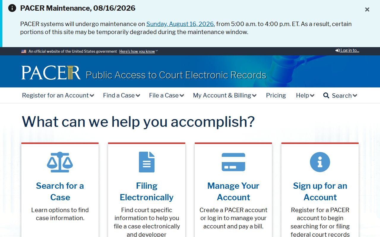 PACER gateway for a federal Costilla County case docket search